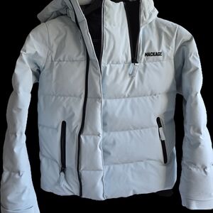 MACKAGE Leland Down Ski Jacket With Hood For Kids, Size: 12, Color: Air (blue)
